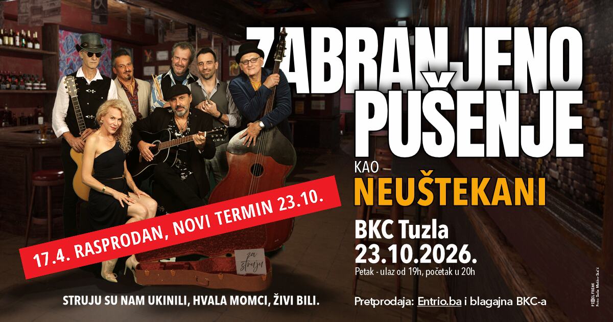 Zbog velikog interesovanja i rasprodatog koncerta 17.4.2026. u Tuzli, Zabranjeno pušenje kao Neuštekani održaće i drugi koncert 23.10.2026. u tuzlanskom BKC-u