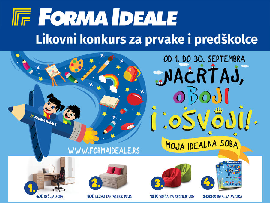 TRADICIONALNI 15. DEČIJI LIKOVNI KONKURS FORMA IDEALE: "Moja idealna soba" za predškolce i prvake iz Srbije