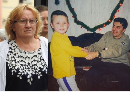 Kolaž, otac drži sina za ruke