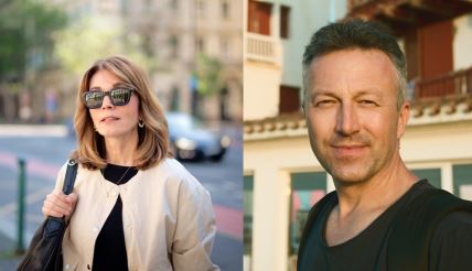 Par, muž i žena u šetnji gradom - kolaž