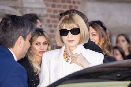 Ana Vintur u belom odelu ispred kola