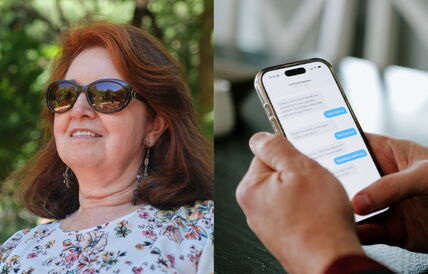 Žena i telefon sa porukama .PNG